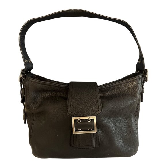 Banana Republic Black Leather Shoulder Bag – Buckle Flap Style – 2010s - Picture 1 of 6